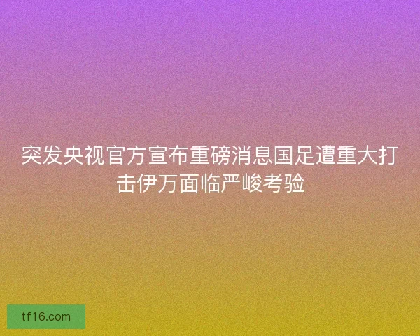 突发央视官方宣布重磅消息国足遭重大打击伊万面临严峻考验