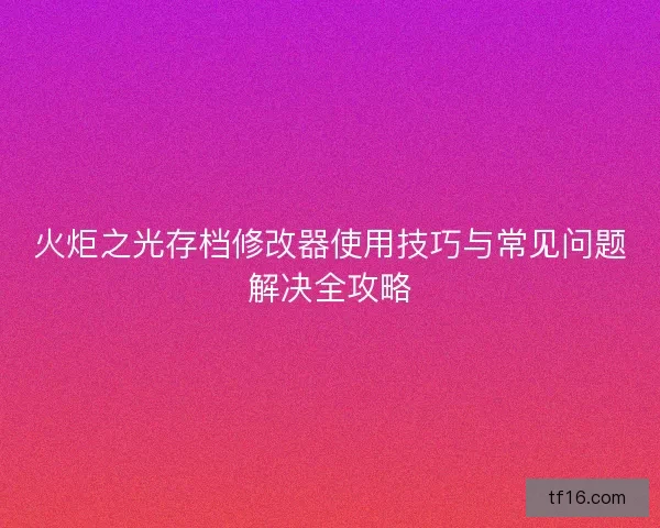 火炬之光存档修改器使用技巧与常见问题解决全攻略