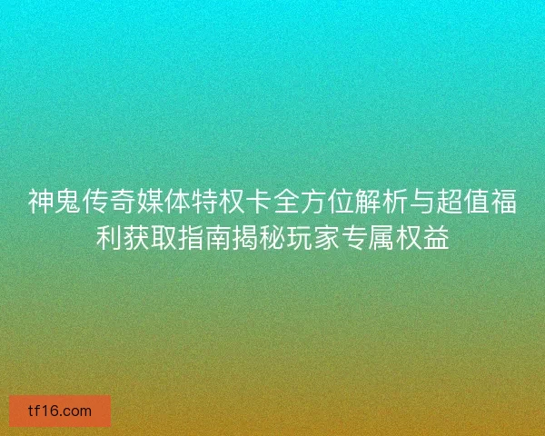 神鬼传奇媒体特权卡全方位解析与超值福利获取指南揭秘玩家专属权益