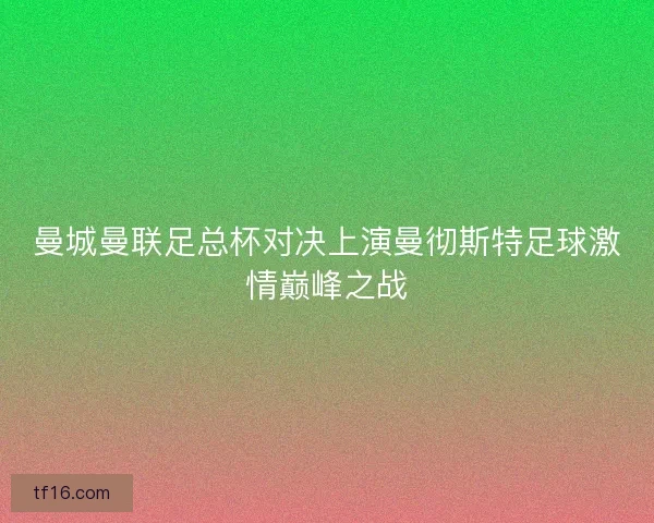 曼城曼联足总杯对决上演曼彻斯特足球激情巅峰之战